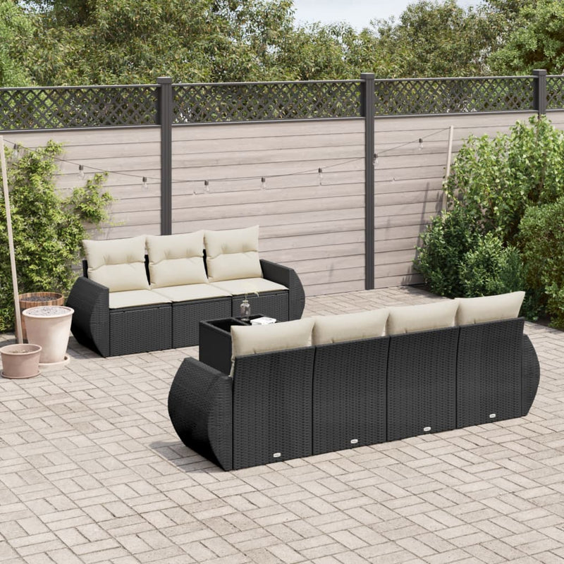 8 Piece Garden Sofa Set with Cushions Black Poly Rattan Payday Deals