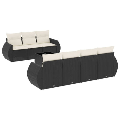 8 Piece Garden Sofa Set with Cushions Black Poly Rattan Payday Deals