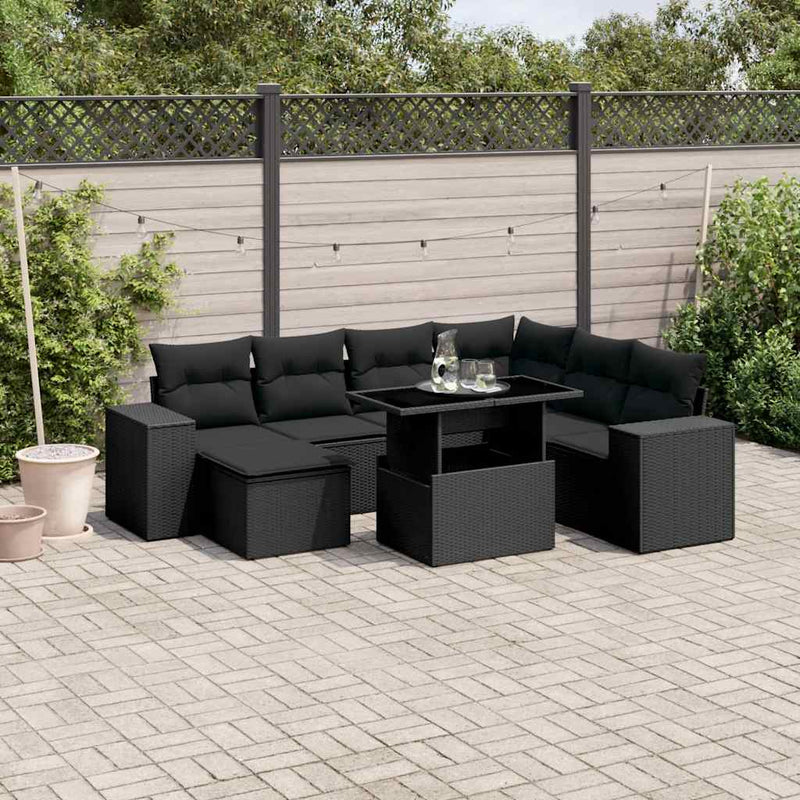 8 Piece Garden Sofa Set with Cushions Black Poly Rattan Payday Deals