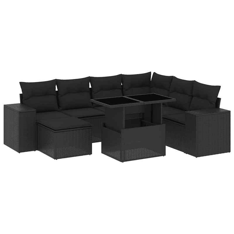 8 Piece Garden Sofa Set with Cushions Black Poly Rattan Payday Deals