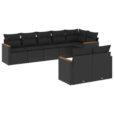8 Piece Garden Sofa Set with Cushions Black Poly Rattan Payday Deals