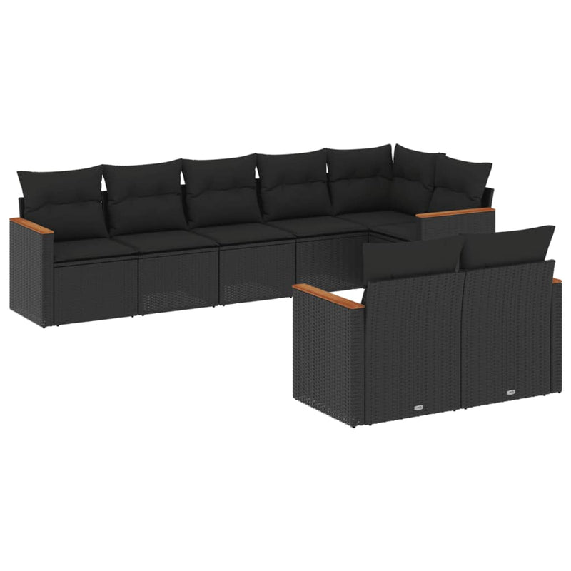 8 Piece Garden Sofa Set with Cushions Black Poly Rattan Payday Deals
