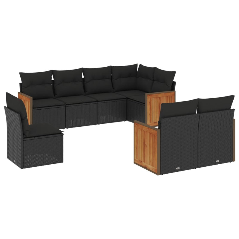 8 Piece Garden Sofa Set with Cushions Black Poly Rattan Payday Deals