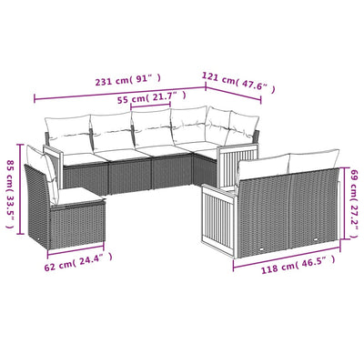 8 Piece Garden Sofa Set with Cushions Black Poly Rattan Payday Deals