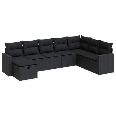 8 Piece Garden Sofa Set with Cushions Black Poly Rattan Payday Deals