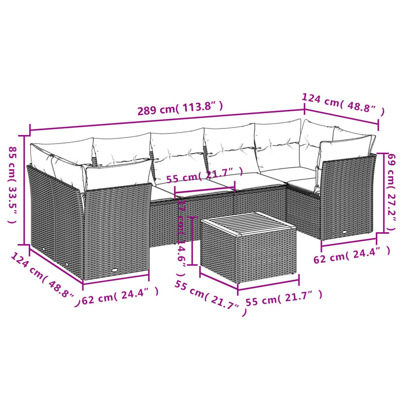 8 Piece Garden Sofa Set with Cushions Black Poly Rattan Payday Deals
