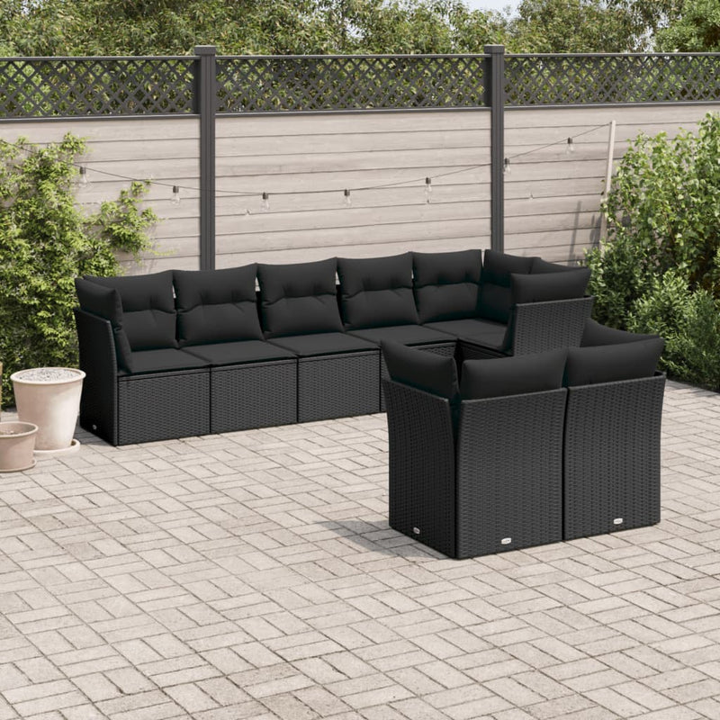 8 Piece Garden Sofa Set with Cushions Black Poly Rattan Payday Deals