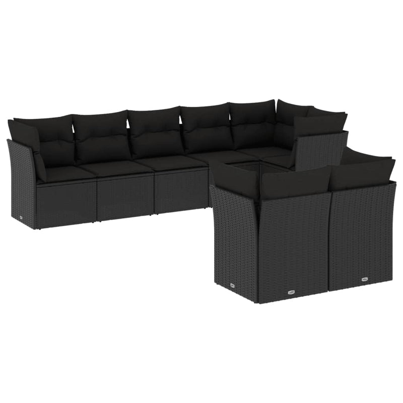 8 Piece Garden Sofa Set with Cushions Black Poly Rattan Payday Deals