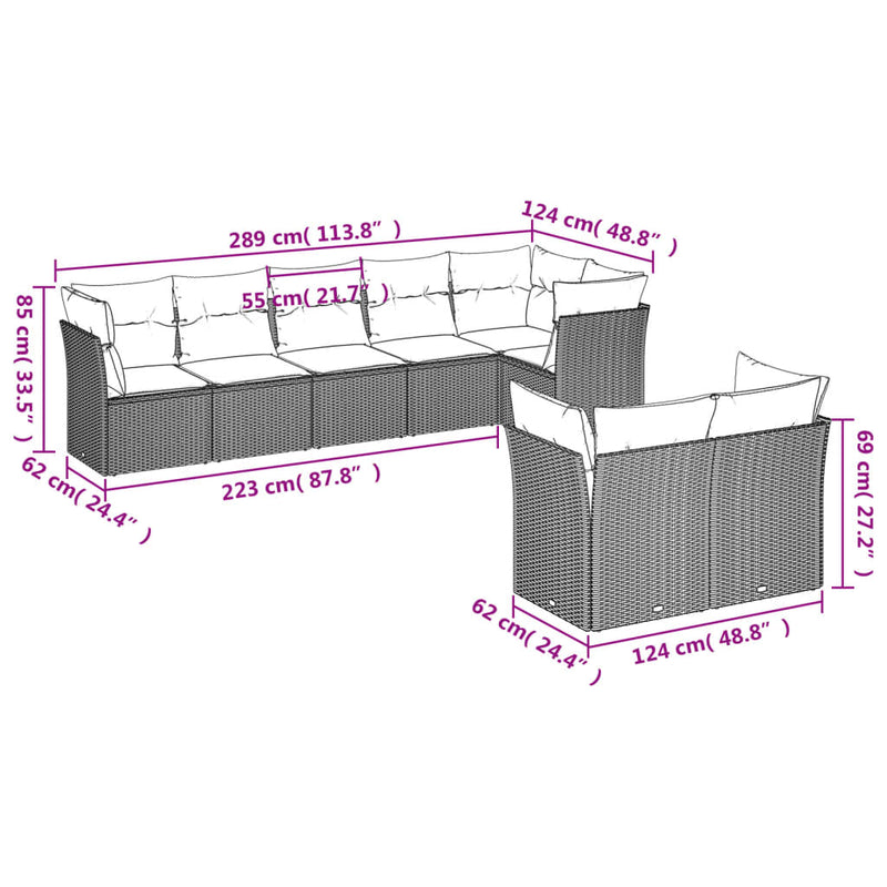 8 Piece Garden Sofa Set with Cushions Black Poly Rattan Payday Deals