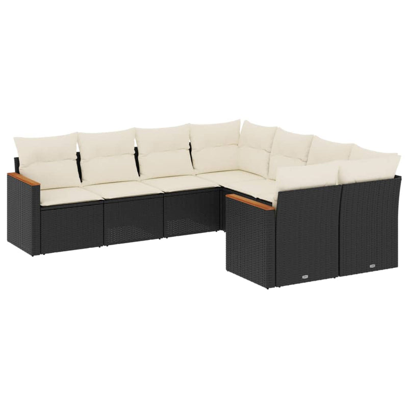 8 Piece Garden Sofa Set with Cushions Black Poly Rattan Payday Deals