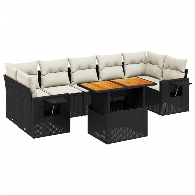 8 Piece Garden Sofa Set with Cushions Black Poly Rattan Payday Deals