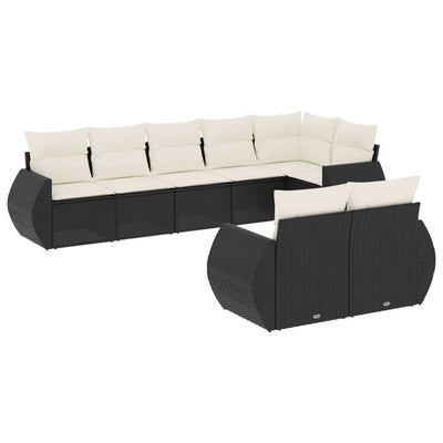 8 Piece Garden Sofa Set with Cushions Black Poly Rattan Payday Deals