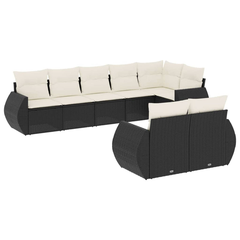 8 Piece Garden Sofa Set with Cushions Black Poly Rattan Payday Deals