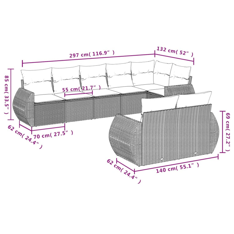 8 Piece Garden Sofa Set with Cushions Black Poly Rattan Payday Deals