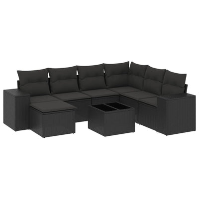 8 Piece Garden Sofa Set with Cushions Black Poly Rattan Payday Deals