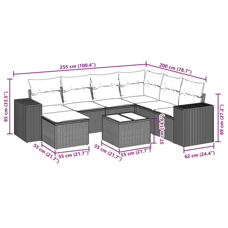 8 Piece Garden Sofa Set with Cushions Black Poly Rattan Payday Deals