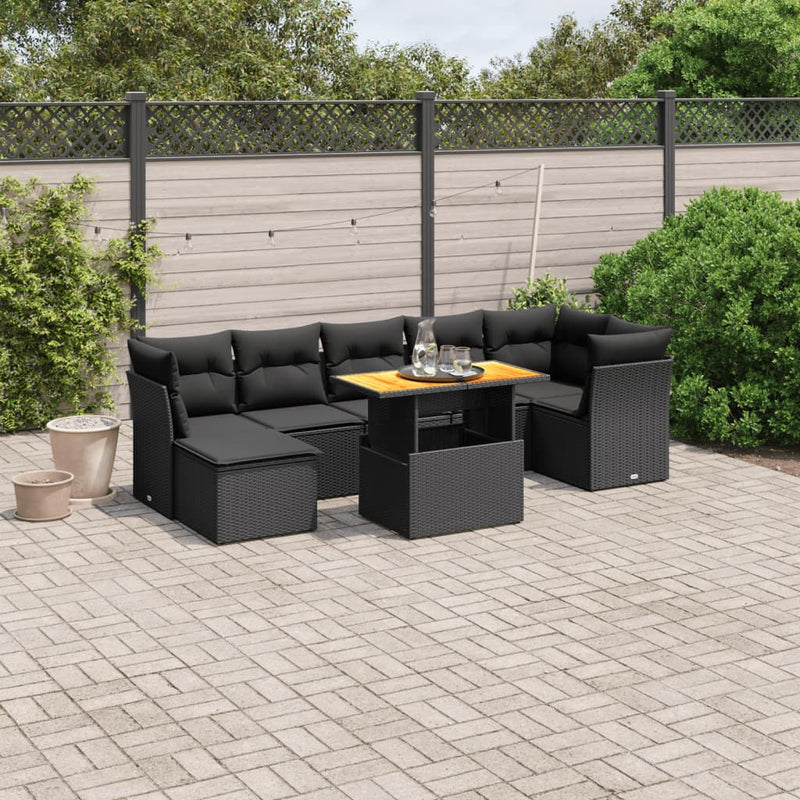 8 Piece Garden Sofa Set with Cushions Black Poly Rattan Payday Deals