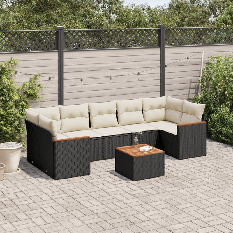 8 Piece Garden Sofa Set with Cushions Black Poly Rattan Payday Deals