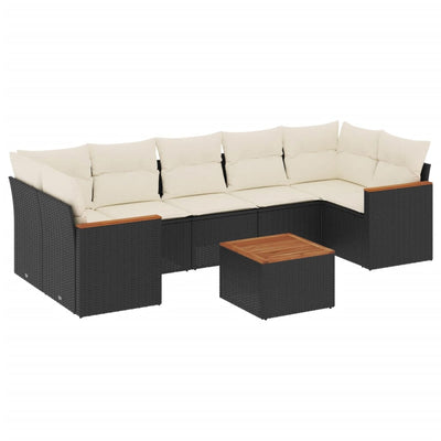8 Piece Garden Sofa Set with Cushions Black Poly Rattan Payday Deals
