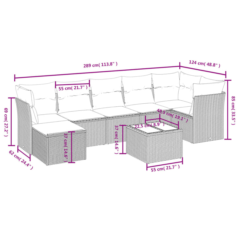 8 Piece Garden Sofa Set with Cushions Black Poly Rattan Payday Deals
