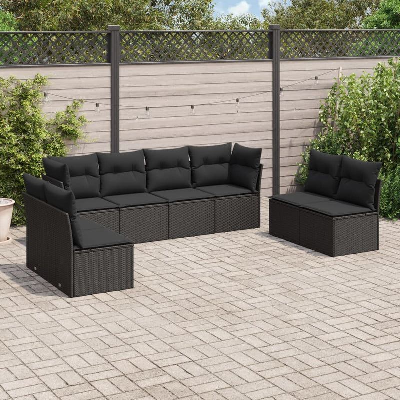 8 Piece Garden Sofa Set with Cushions Black Poly Rattan Payday Deals