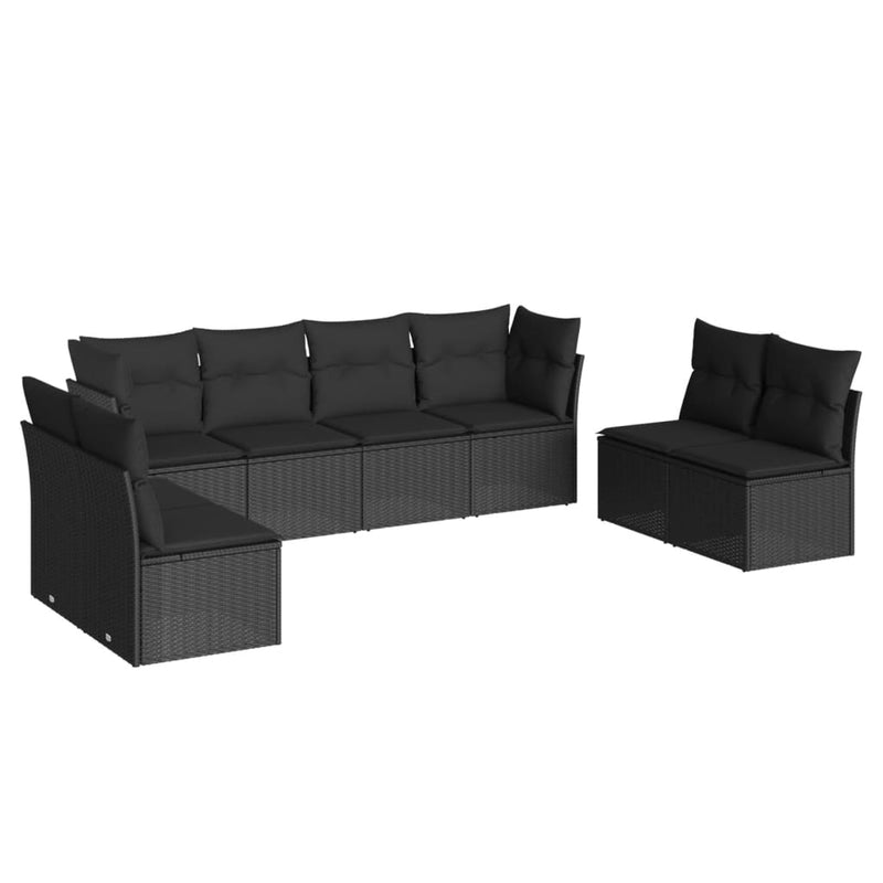 8 Piece Garden Sofa Set with Cushions Black Poly Rattan Payday Deals