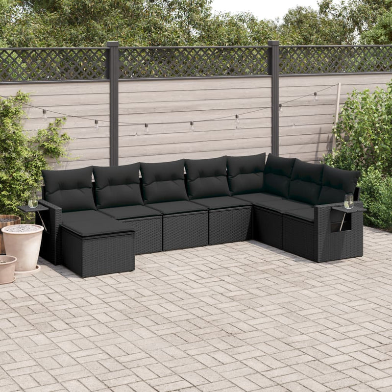 8 Piece Garden Sofa Set with Cushions Black Poly Rattan Payday Deals