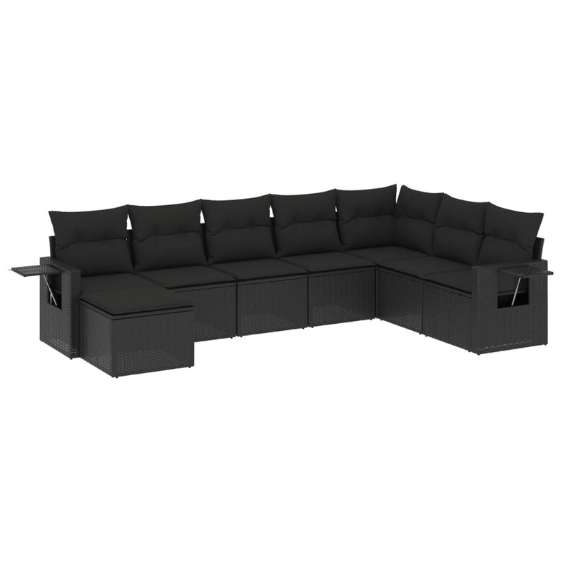 8 Piece Garden Sofa Set with Cushions Black Poly Rattan Payday Deals