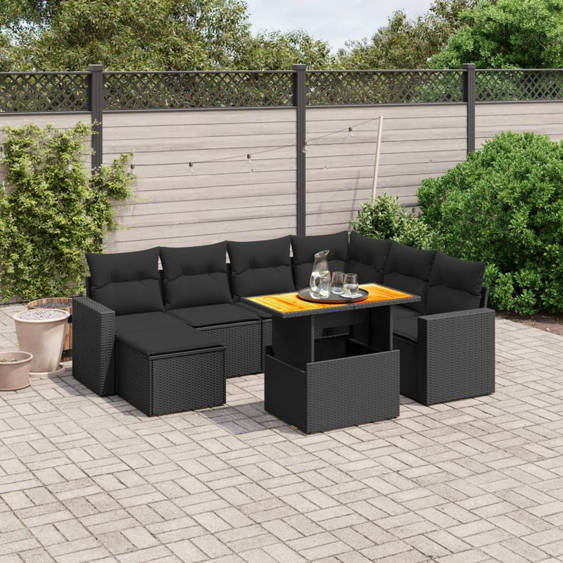 8 Piece Garden Sofa Set with Cushions Black Poly Rattan Payday Deals
