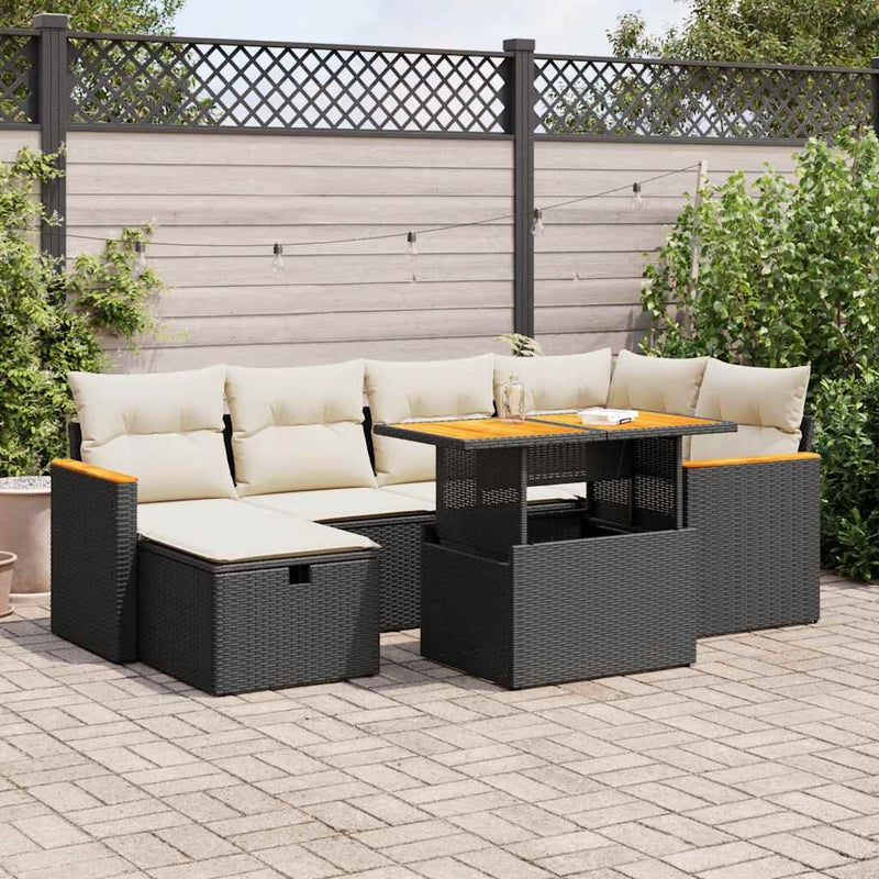 8 Piece Garden Sofa Set with Cushions Black Poly Rattan Payday Deals