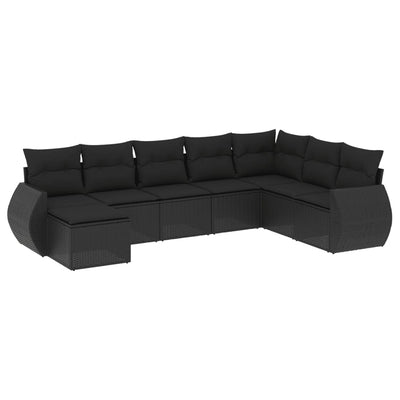 8 Piece Garden Sofa Set with Cushions Black Poly Rattan Payday Deals