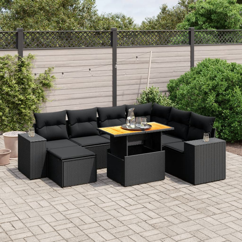 8 Piece Garden Sofa Set with Cushions Black Poly Rattan Payday Deals