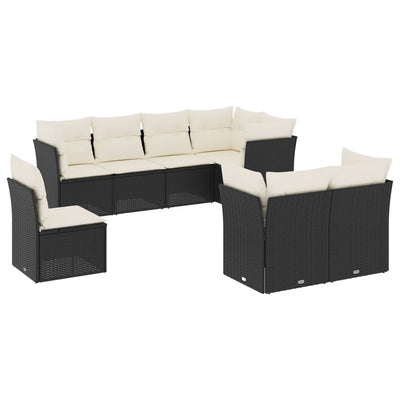 8 Piece Garden Sofa Set with Cushions Black Poly Rattan Payday Deals