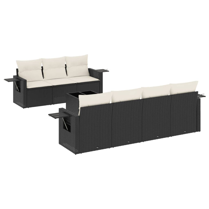8 Piece Garden Sofa Set with Cushions Black Poly Rattan Payday Deals