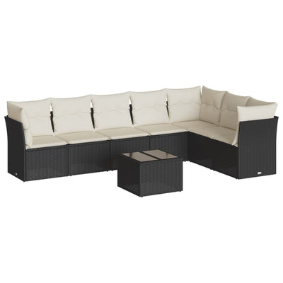 8 Piece Garden Sofa Set with Cushions Black Poly Rattan Payday Deals