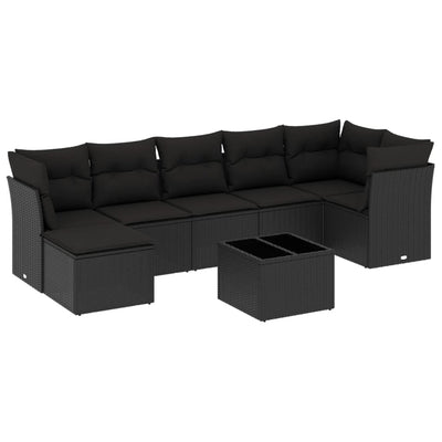8 Piece Garden Sofa Set with Cushions Black Poly Rattan Payday Deals