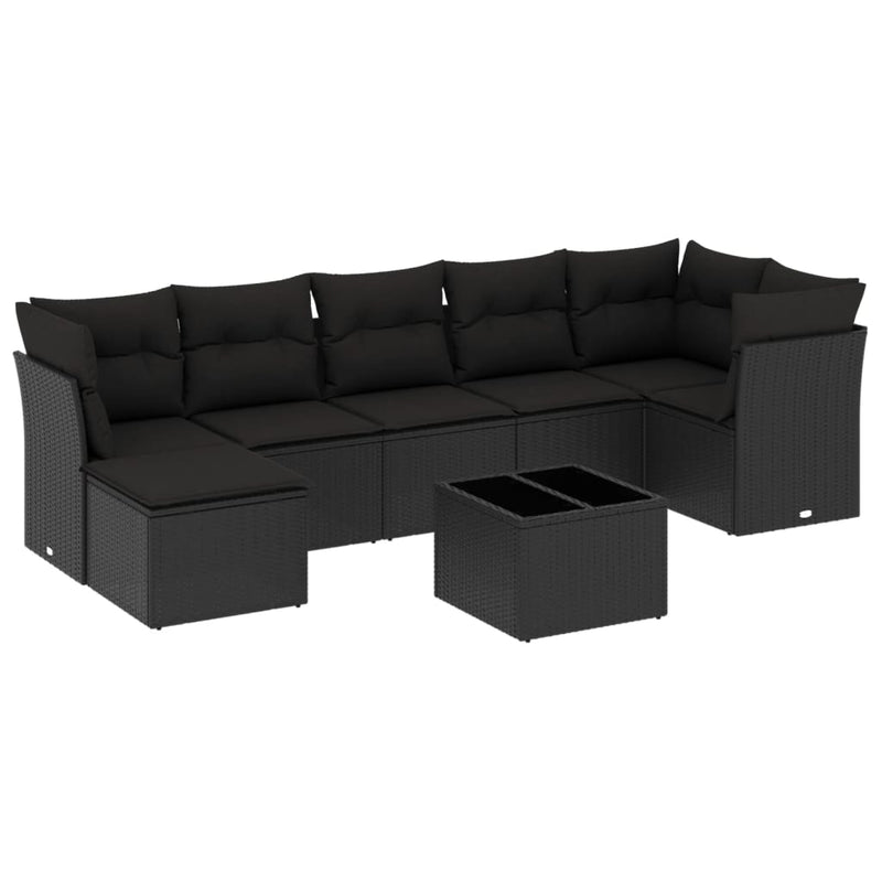 8 Piece Garden Sofa Set with Cushions Black Poly Rattan Payday Deals