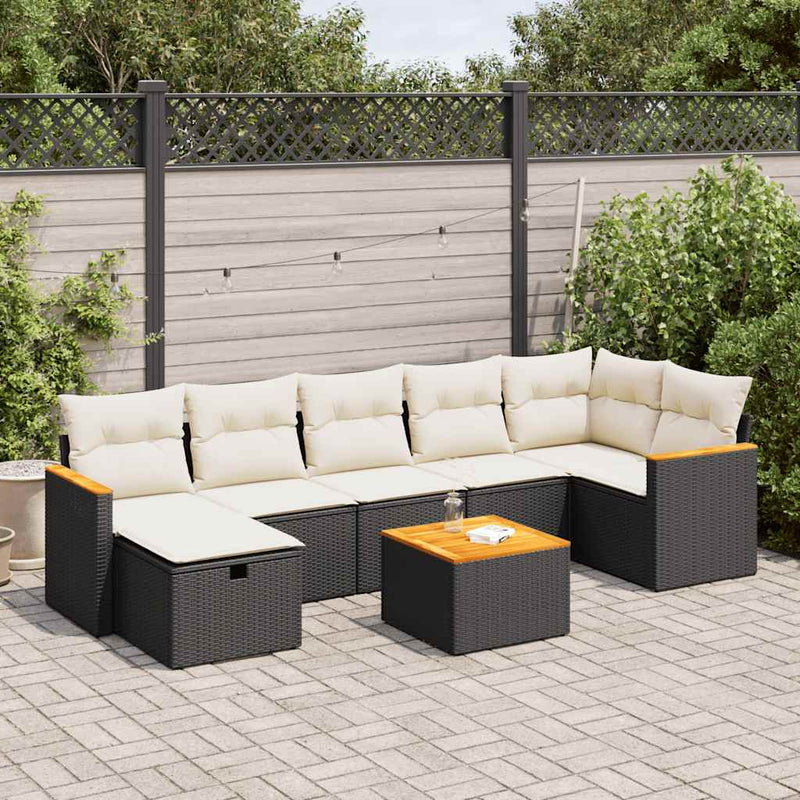 8 Piece Garden Sofa Set with Cushions Black Poly Rattan Payday Deals