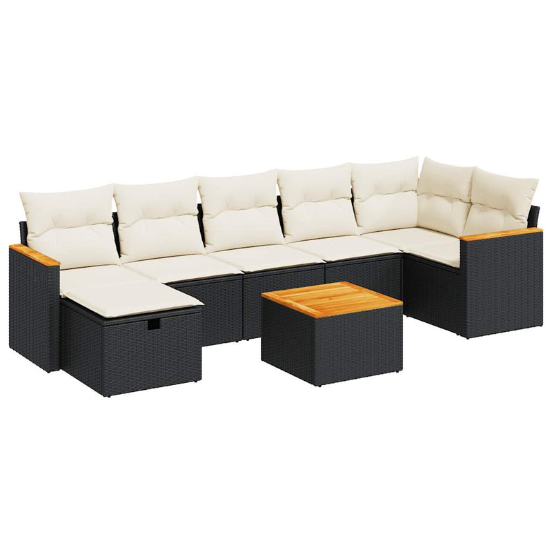 8 Piece Garden Sofa Set with Cushions Black Poly Rattan Payday Deals