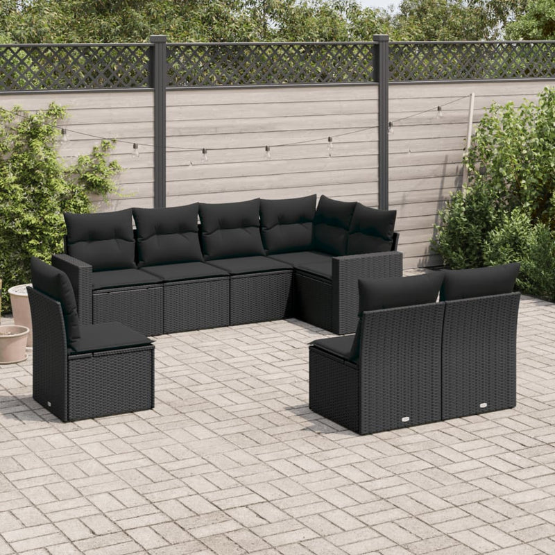 8 Piece Garden Sofa Set with Cushions Black Poly Rattan Payday Deals