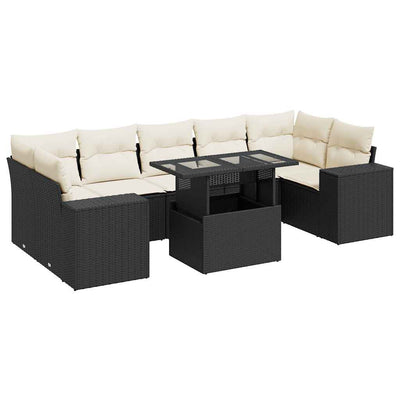 8 Piece Garden Sofa Set with Cushions Black Poly Rattan Payday Deals