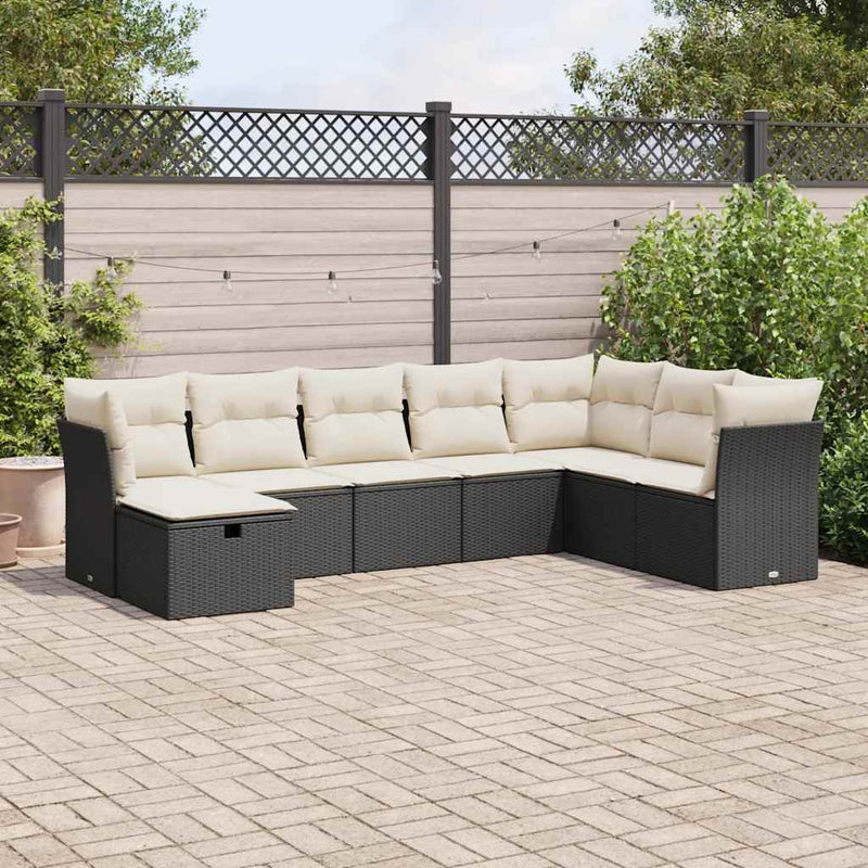 8 Piece Garden Sofa Set with Cushions Black Poly Rattan Payday Deals