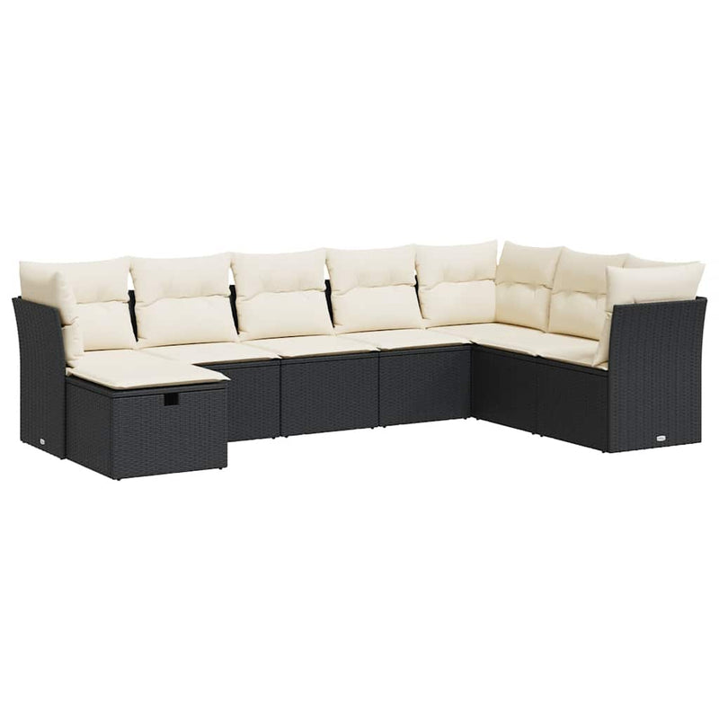 8 Piece Garden Sofa Set with Cushions Black Poly Rattan Payday Deals