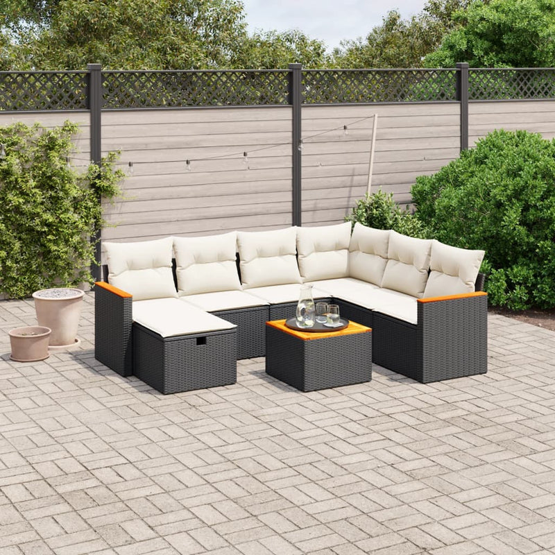 8 Piece Garden Sofa Set with Cushions Black Poly Rattan Payday Deals
