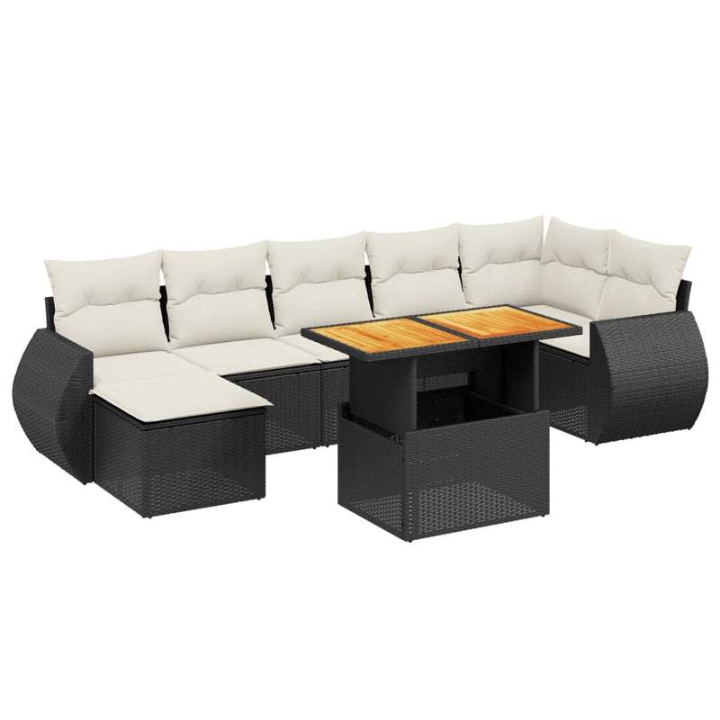 8 Piece Garden Sofa Set with Cushions Black Poly Rattan Payday Deals