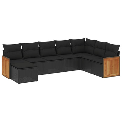 8 Piece Garden Sofa Set with Cushions Black Poly Rattan Payday Deals