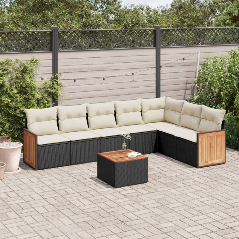 8 Piece Garden Sofa Set with Cushions Black Poly Rattan Payday Deals