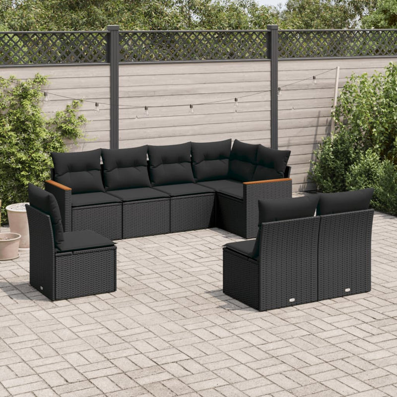 8 Piece Garden Sofa Set with Cushions Black Poly Rattan Payday Deals