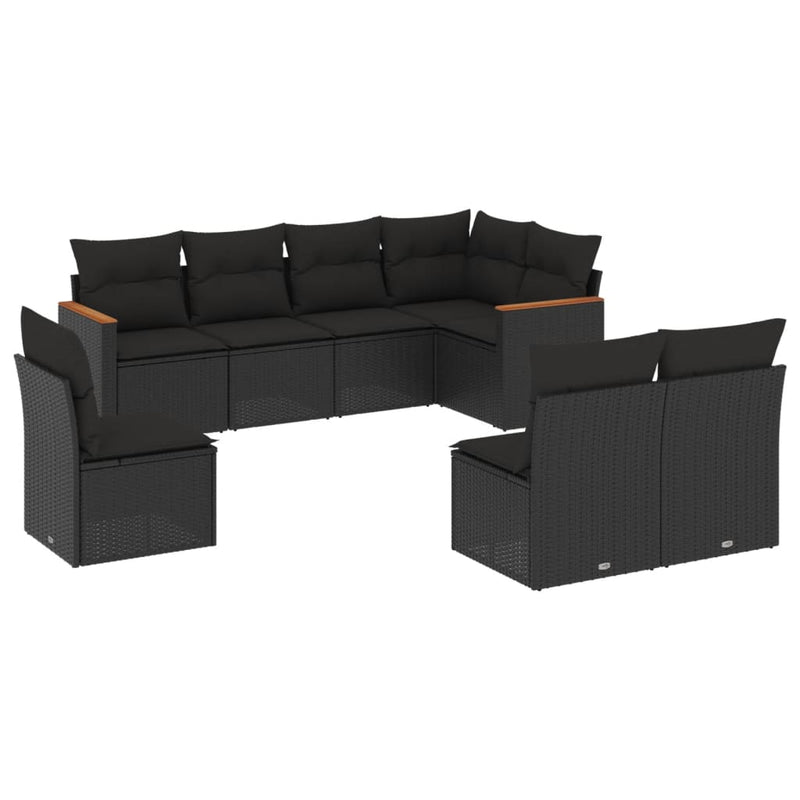 8 Piece Garden Sofa Set with Cushions Black Poly Rattan Payday Deals