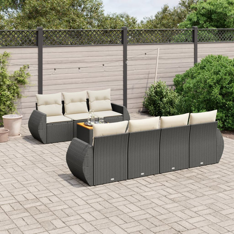 8 Piece Garden Sofa Set with Cushions Black Poly Rattan Payday Deals